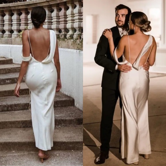 Fame & Partners Francois Drape Gown Maxi Dress in White Size 4 - Picture 3 of 15